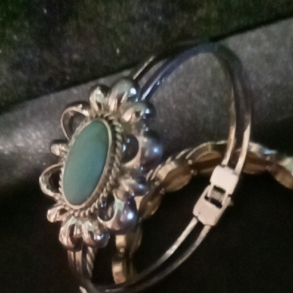 Chaps Silver Floral clamper Bracelet with Turquoise Stone